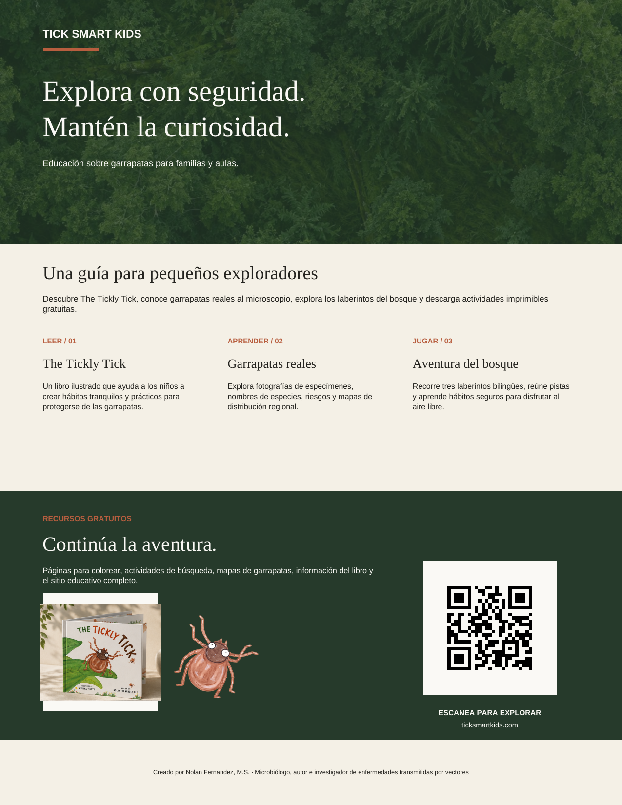 Preview of the printable Tick Smart Kids website guide with book, activities and QR code
